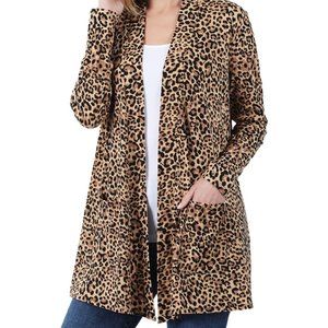 Leopard Animal Print Open Front Cardigan Lightweight
